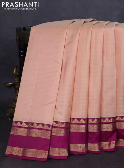 Pure kanchipuram silk saree sandal and dark magenta with allover self emboss pattern and rettapet zari woven border