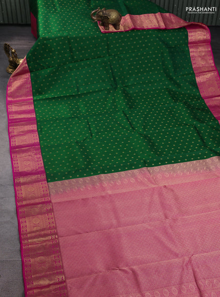 Pure kanchipuram silk saree green and pink with allover zari woven 1000 buttas and temple design zari woven border