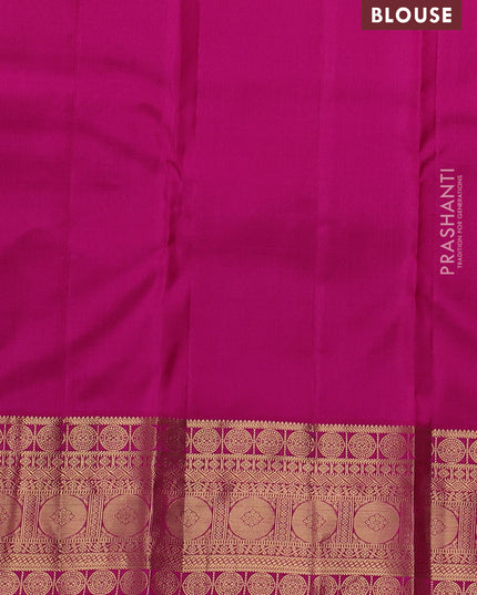 Pure kanchipuram silk saree green and pink with allover zari woven 1000 buttas and temple design zari woven border
