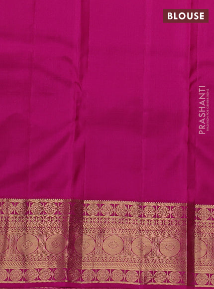 Pure kanchipuram silk saree green and pink with allover zari woven 1000 buttas and temple design zari woven border