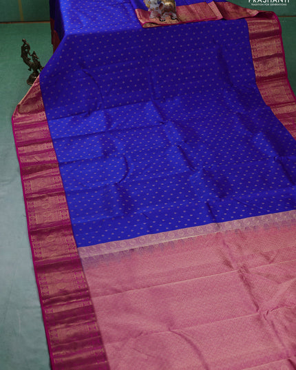 Pure kanchipuram silk saree royal blue and pink with allover zari woven 1000 buttas and temple design zari woven border