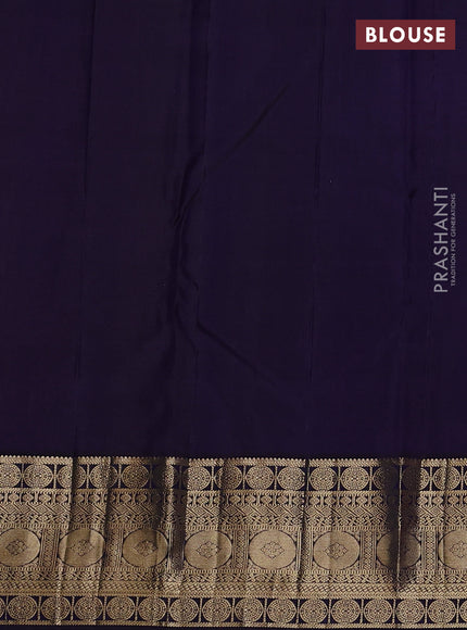 Pure kanchipuram silk saree peach shade and navy blue with allover zari woven 1000 buttas and temple design zari woven border