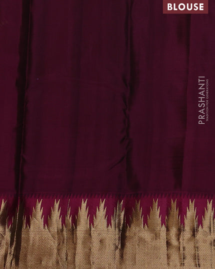 Pure kanchipuram silk saree black and magenta pink with allover zari woven 1000 buttas and temple design zari woven border