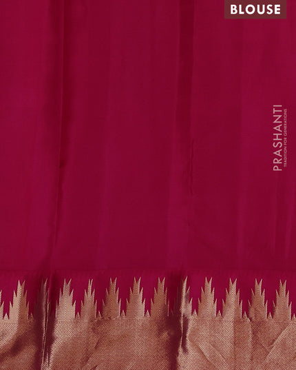 Pure kanchipuram silk saree pastel grey and pink with allover zari woven 1000 buttas and temple design zari woven border