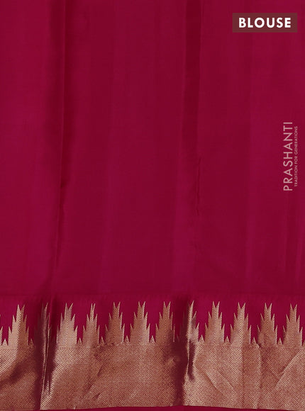 Pure kanchipuram silk saree pastel grey and pink with allover zari woven 1000 buttas and temple design zari woven border