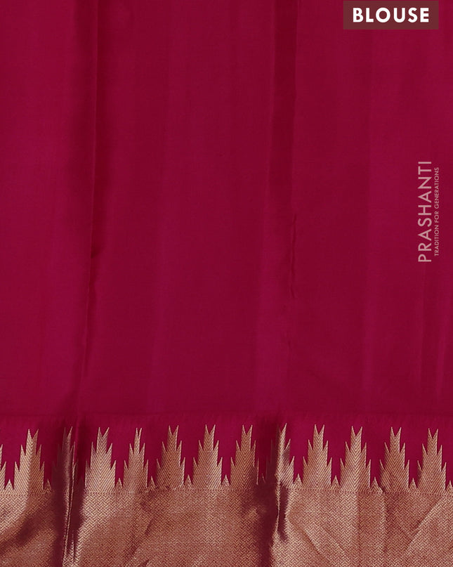 Pure kanchipuram silk saree pastel grey and pink with allover zari woven 1000 buttas and temple design zari woven border