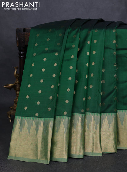 Pure kanchipuram silk saree green and beige with allover zari woven 1000 buttas and temple design zari woven border