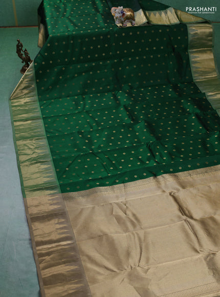 Pure kanchipuram silk saree green and beige with allover zari woven 1000 buttas and temple design zari woven border