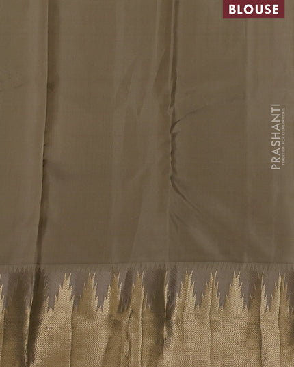 Pure kanchipuram silk saree green and beige with allover zari woven 1000 buttas and temple design zari woven border
