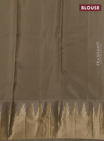 Pure kanchipuram silk saree green and beige with allover zari woven 1000 buttas and temple design zari woven border