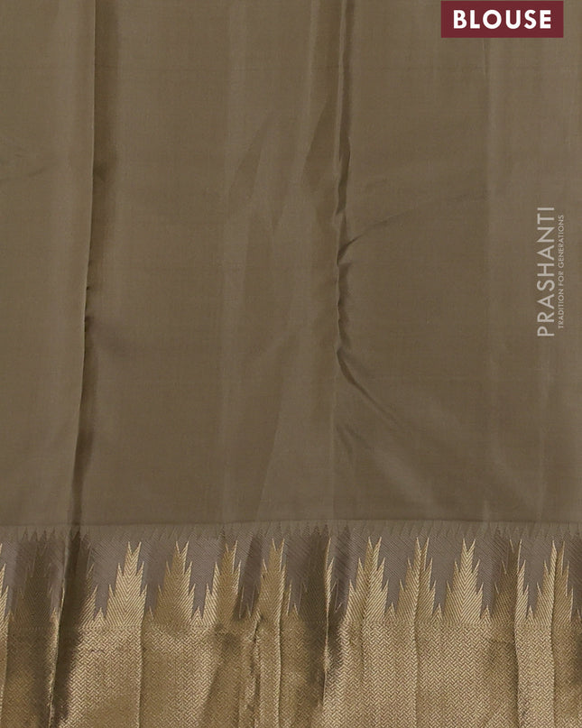 Pure kanchipuram silk saree green and beige with allover zari woven 1000 buttas and temple design zari woven border