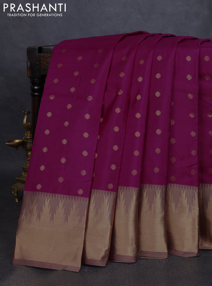 Pure kanchipuram silk saree magenta pink and beige with allover zari woven 1000 buttas and temple design zari woven border