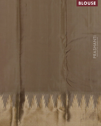 Pure kanchipuram silk saree magenta pink and beige with allover zari woven 1000 buttas and temple design zari woven border