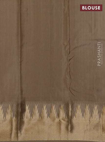 Pure kanchipuram silk saree magenta pink and beige with allover zari woven 1000 buttas and temple design zari woven border