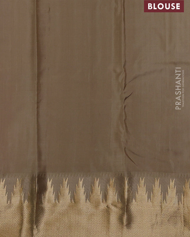 Pure kanchipuram silk saree magenta pink and beige with allover zari woven 1000 buttas and temple design zari woven border