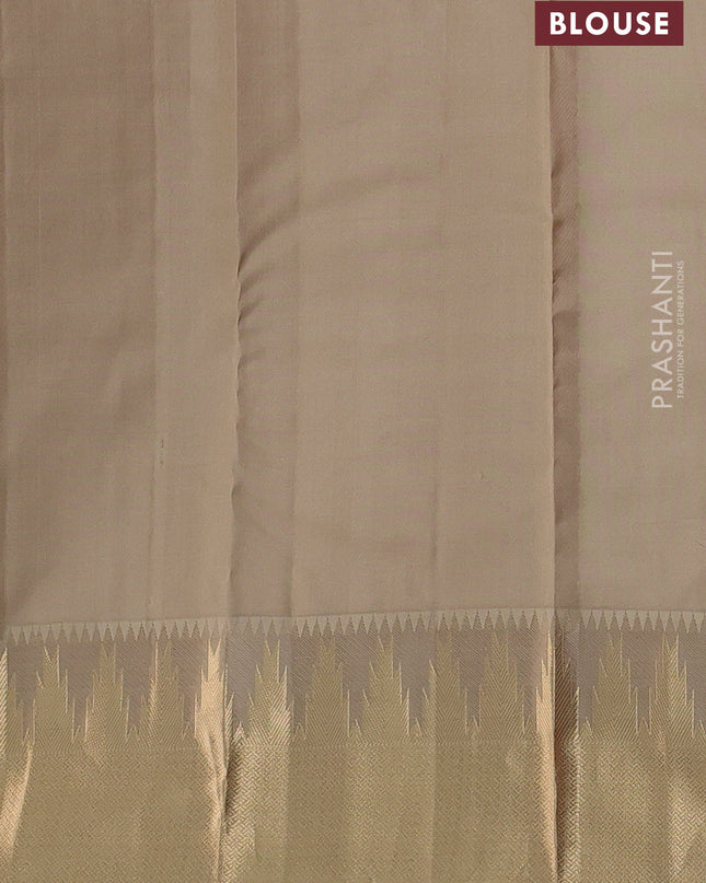 Pure kanchipuram silk saree dual tone orange and beige with allover zari woven 1000 buttas and rich zari woven border