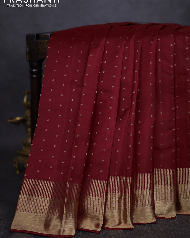 Pure kanchipuram silk saree maroon with allover zari woven 1000 buttas and rich zari woven border