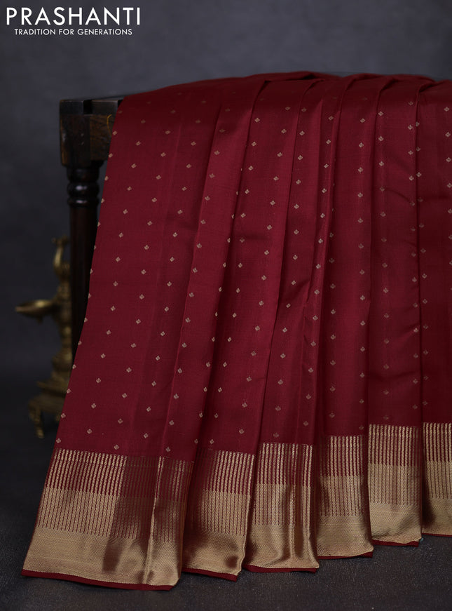 Pure kanchipuram silk saree maroon with allover zari woven 1000 buttas and rich zari woven border