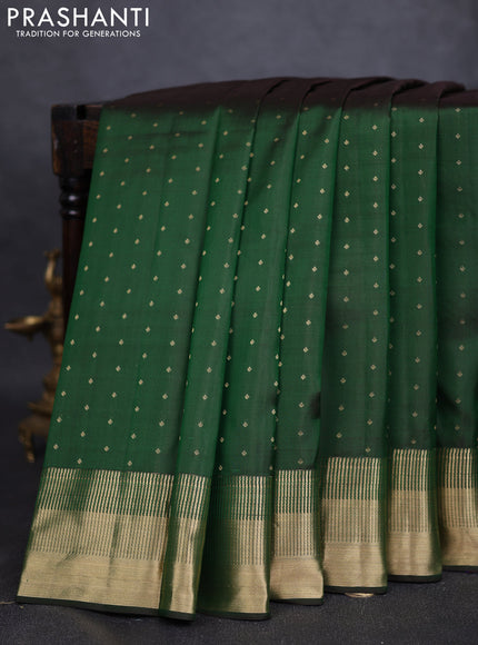 Pure kanchipuram silk saree bottle green with allover zari woven 1000 buttas and rich zari woven border