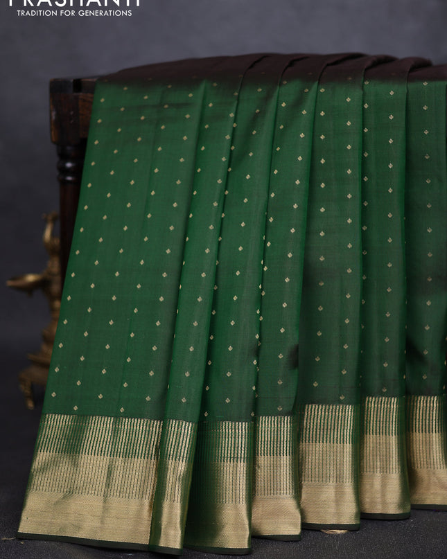 Pure kanchipuram silk saree bottle green with allover zari woven 1000 buttas and rich zari woven border