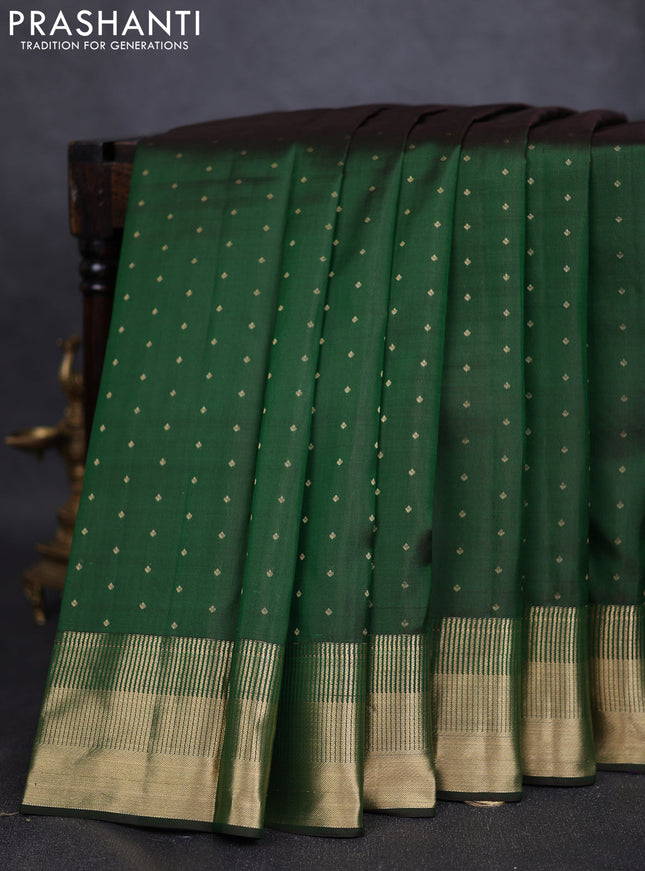 Pure kanchipuram silk saree bottle green with allover zari woven 1000 buttas and rich zari woven border