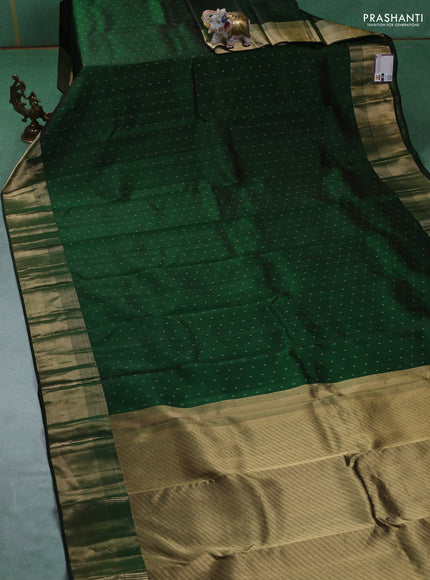 Pure kanchipuram silk saree bottle green with allover zari woven 1000 buttas and rich zari woven border