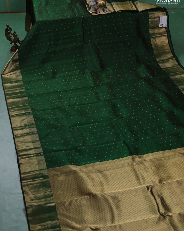 Pure kanchipuram silk saree bottle green with allover zari woven 1000 buttas and rich zari woven border