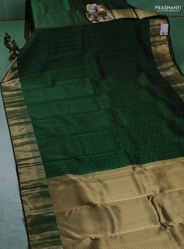 Pure kanchipuram silk saree bottle green with allover zari woven 1000 buttas and rich zari woven border
