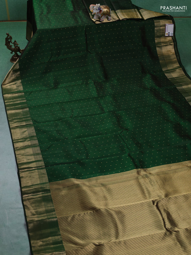 Pure kanchipuram silk saree bottle green with allover zari woven 1000 buttas and rich zari woven border