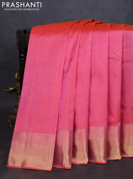 Pure kanchipuram silk saree mild peach pink with allover zari woven 1000 buttas and rich zari woven border