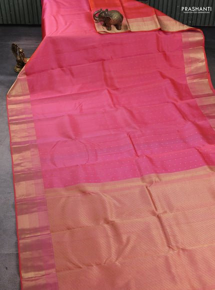 Pure kanchipuram silk saree mild peach pink with allover zari woven 1000 buttas and rich zari woven border