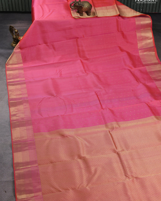 Pure kanchipuram silk saree mild peach pink with allover zari woven 1000 buttas and rich zari woven border