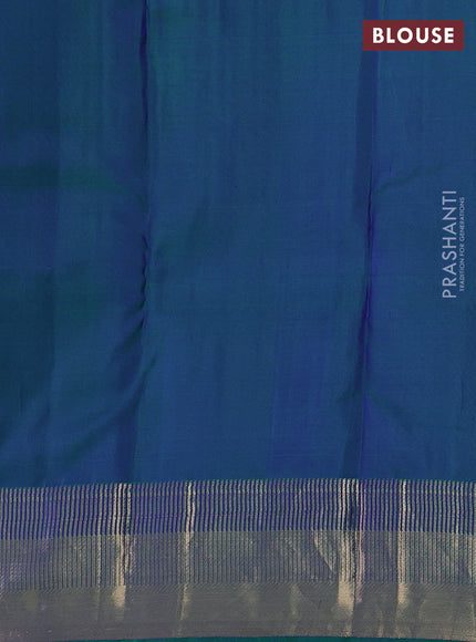 Pure kanchipuram silk saree dual tone bluish green with allover zari woven 1000 buttas and rich zari woven border