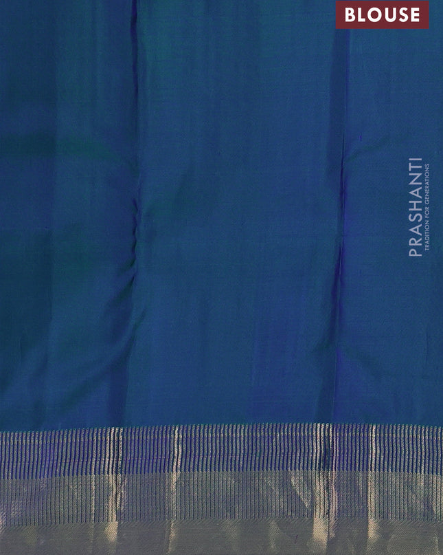 Pure kanchipuram silk saree dual tone bluish green with allover zari woven 1000 buttas and rich zari woven border