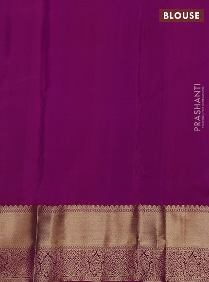 Pure kanchipuram silk saree dual tone greenish purple and magenta pink with silver & gold zari woven buttas and rich zari woven border