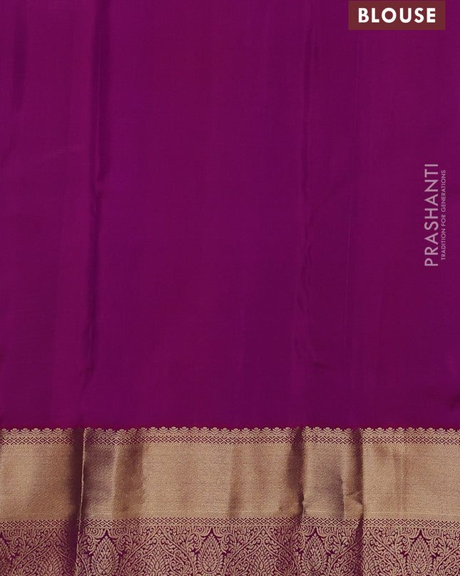 Pure kanchipuram silk saree dual tone greenish purple and magenta pink with silver & gold zari woven buttas and rich zari woven border