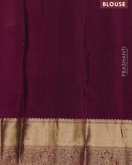 Pure kanchipuram silk saree deep violet and magenta pink with silver & gold zari woven buttas and rich zari woven border