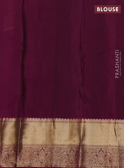 Pure kanchipuram silk saree deep violet and magenta pink with silver & gold zari woven buttas and rich zari woven border