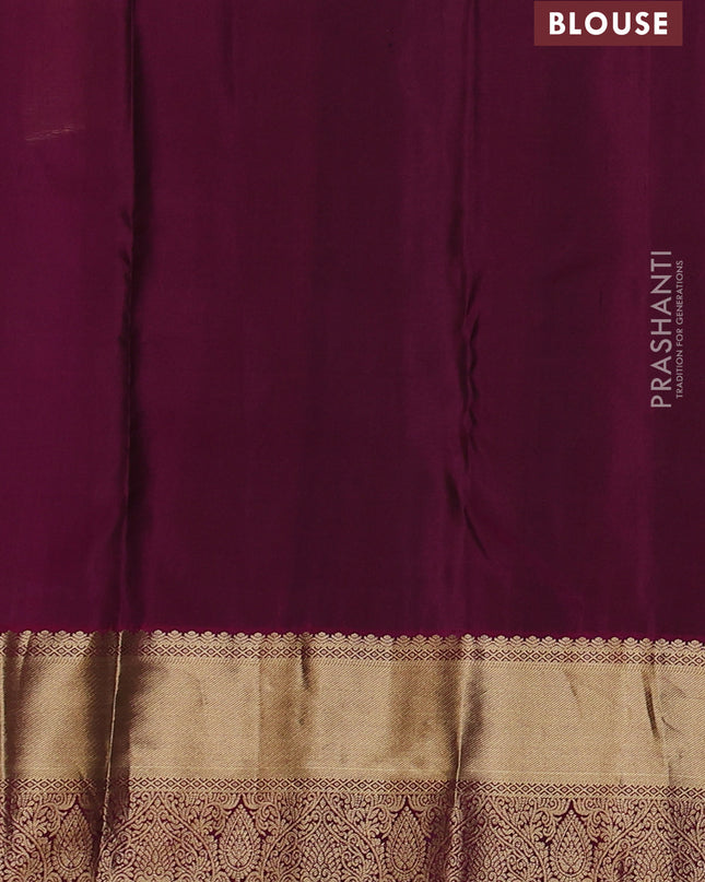 Pure kanchipuram silk saree deep violet and magenta pink with silver & gold zari woven buttas and rich zari woven border