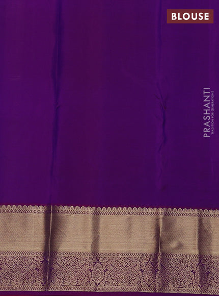 Pure kanchipuram silk saree dual tone greenish blue and purple with silver & gold zari woven buttas and rich zari woven border