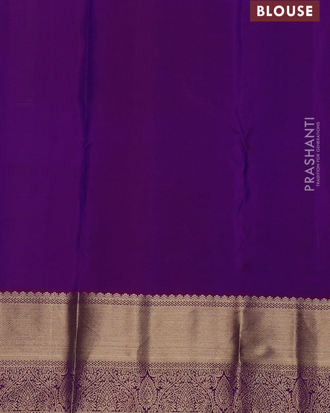 Pure kanchipuram silk saree dual tone greenish blue and purple with silver & gold zari woven buttas and rich zari woven border