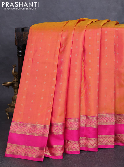 Pure kanchipuram silk saree dual tone yellowish pink and pink with allover zari woven 1000 buttas and rettapet zari woven border