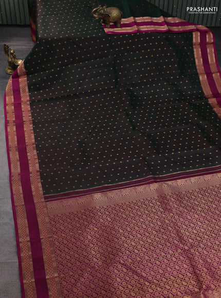 Pure kanchipuram silk saree bottle green and magenta pink with allover zari woven 1000 buttas and rettapet zari woven border