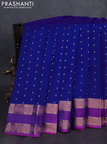 Pure kanchipuram silk saree royal blue and purple with allover zari woven 1000 buttas and rettapet zari woven border