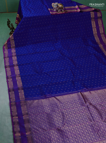 Pure kanchipuram silk saree royal blue and purple with allover zari woven 1000 buttas and rettapet zari woven border