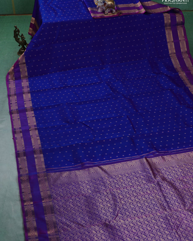 Pure kanchipuram silk saree royal blue and purple with allover zari woven 1000 buttas and rettapet zari woven border