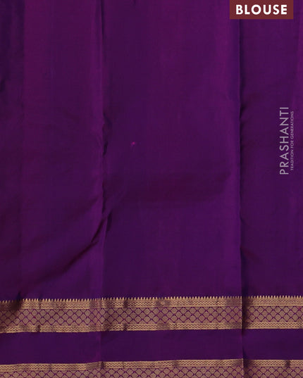 Pure kanchipuram silk saree dual tone peacock green and purple with allover zari woven 1000 buttas and rettapet zari woven border
