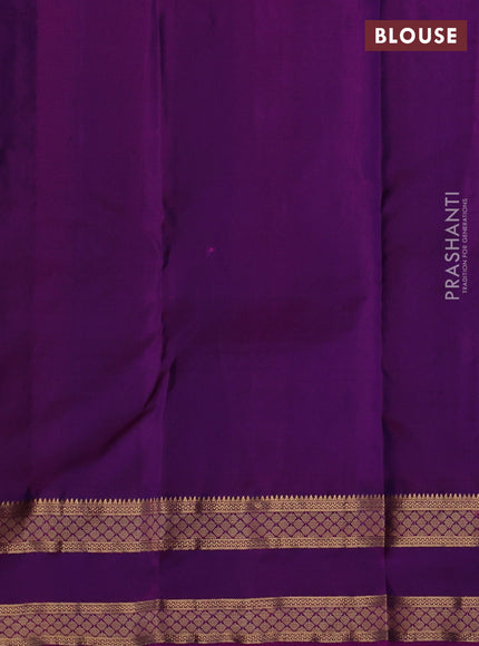 Pure kanchipuram silk saree dual tone peacock green and purple with allover zari woven 1000 buttas and rettapet zari woven border