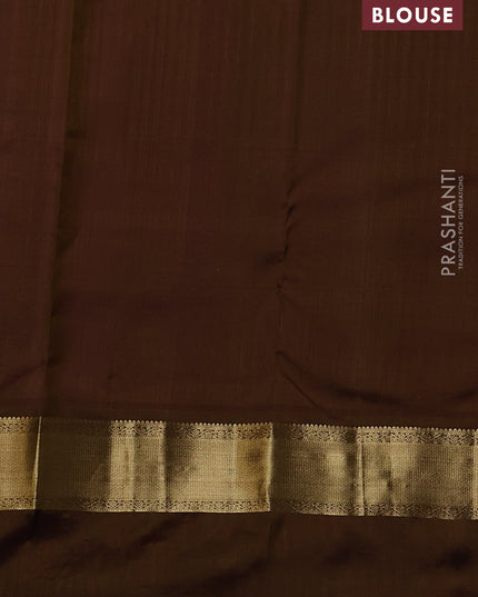 Pure kanchipuram silk saree elaichi green and brown with zari woven buttas and rettapet zari woven border