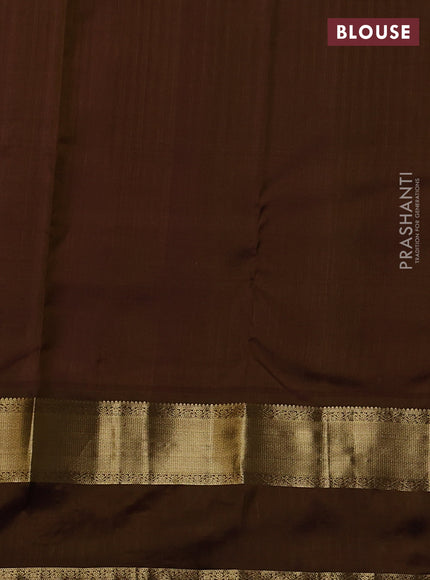 Pure kanchipuram silk saree elaichi green and brown with zari woven buttas and rettapet zari woven border